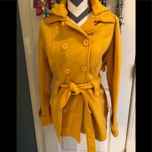 Mustard Pea Coat with Hood